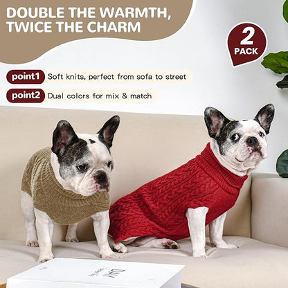 2 Pack Dog Sweaters for Medium Dogs Winter Turtleneck Pullover Cable Knit - Image 2