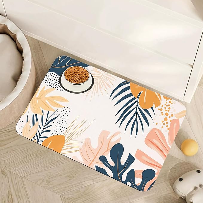 Boho Tropical Leaves Dog Food Mat by Unknown