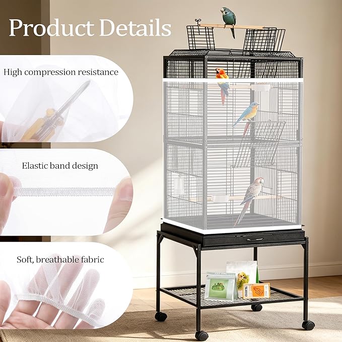 Bird Cage Cover, Circumference 40-68 inches Bird Cage Seed Catcher, Adjustable - Image 3