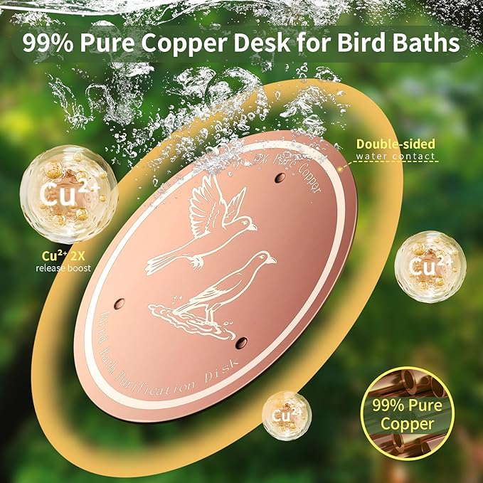 Bird Bath Copper Disk, 99.99% Pure Copper Bird Bath Cleaner, Triple-Point - Image 6