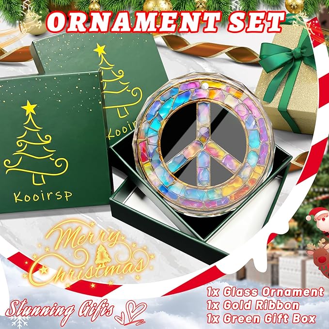 Stained Glass Peace Sign Ornament, Christmas Decorations Ornaments, Gift Idea - Image 3
