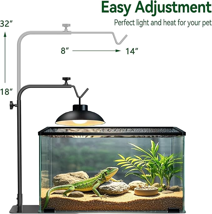 Reptile Heat Lamp Stand Adjustable 18"-32": Light Holder Fixture - Image 2