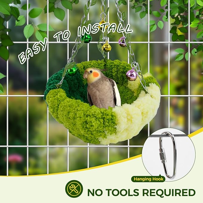 Admaison Bird Nest with Bell for Cage, Plush Hanging Bird Bed for Parakeet - Image 3