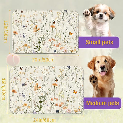Vintage Wildflowers Herbs Pet Feeding Mat, Absorbent Bowl Pad, Quick Dry - Image 2