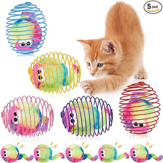 Jecery 5 Pcs Cat Spring Balls Toys Stretchable Rolling Balls Colorful Playful by Jecery