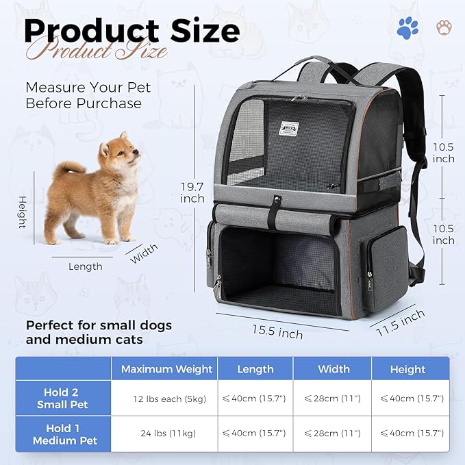 Double Cat Backpack Carrier for 2 Cats, Double-Compartment Pet Carrier Backpack - Image 5