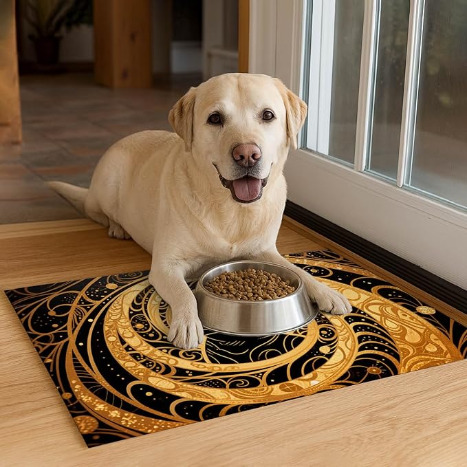 HOMETITUTE Cat Feedings Mats 20x12 inch Golden Cat Print Pet Bowl Placemat Non - Image 4