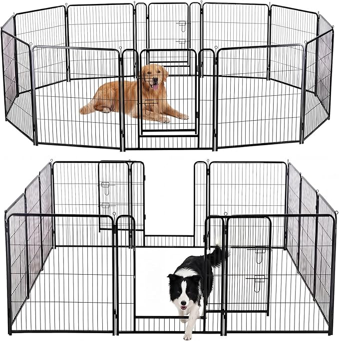 DUMOS Dog Playpen Indoor, Metal 32 Inch 12 Panels Foldable Pet Fence by DumosLifestyle
