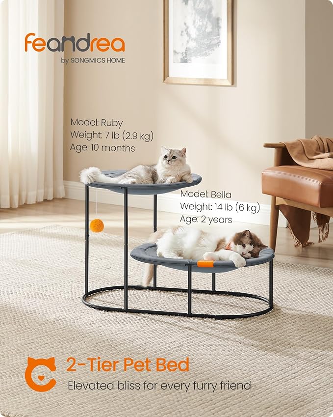 Feandrea 2-Tier Elevated Cat Hammock Bed, Breathable Furniture - Image 2