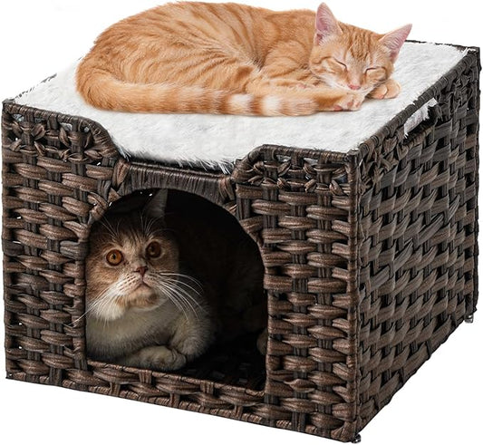 SETVSON Cat Beds Indoor Kitten House, Handwoven Rattan Cat Cave Pet Cube by SETVSON