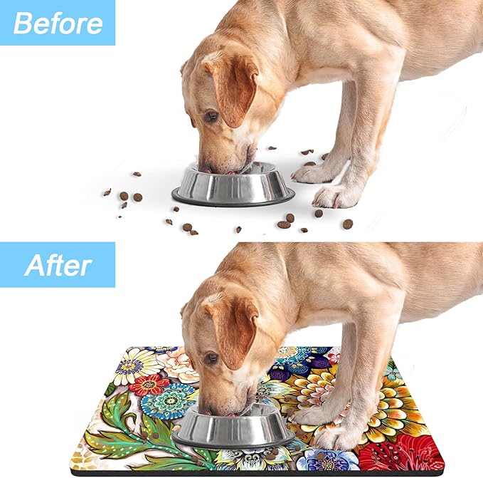 Rnivvi Dog Food Mat, Cute Anti-Slip Rubber Pet Feeding Rug Protect Floors - Image 6