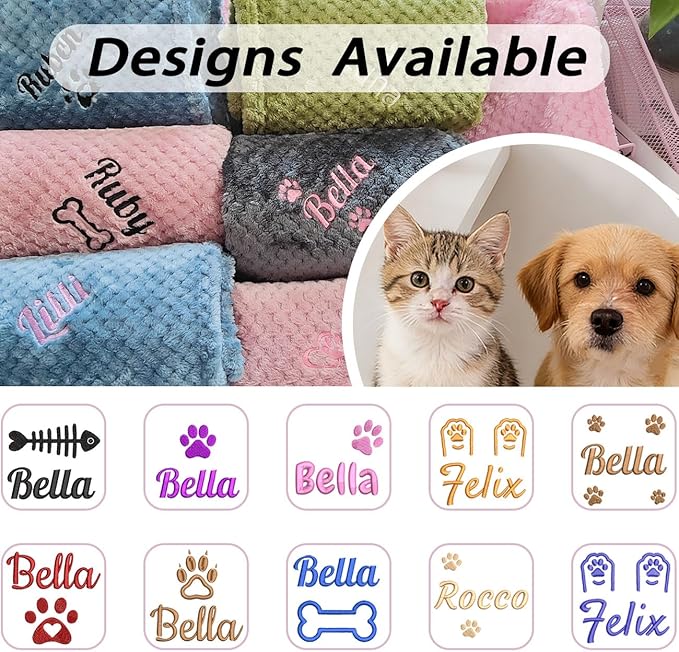 Personalised Pet Blanket with Name & Paw Print, Custom Embroidered Dog Cat - Image 2
