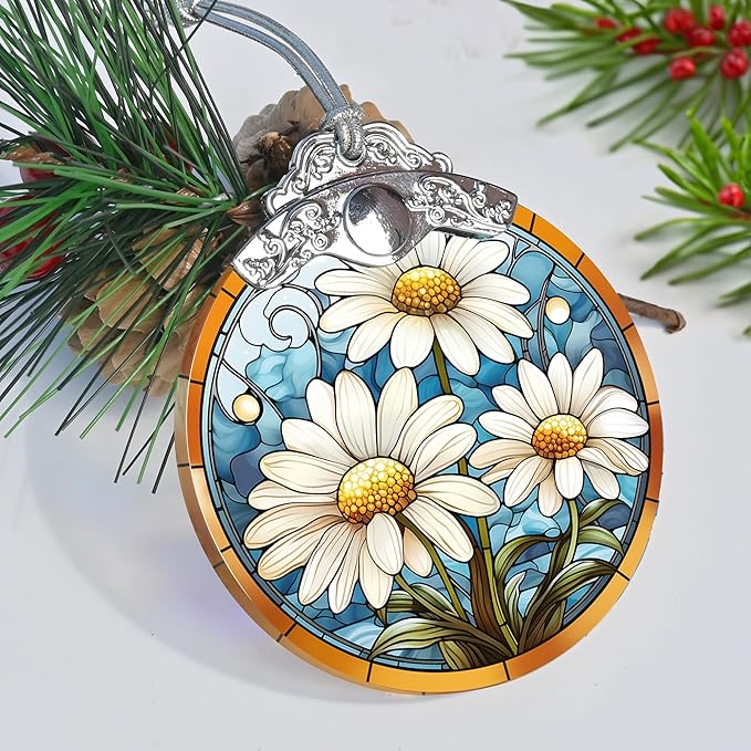 Stained Glass Christmas Ornament, Jocidea Daisy Christmas Decorations, - Image 6