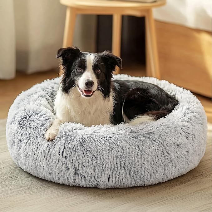 JOLLYVOGUE Dog Bed, Calming Anti-Anxiety Large Dog Bed, Fluffy Donut Cushion by JOLLYVOGUE