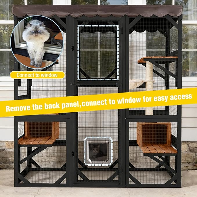 70.1’’ Large Wooden Catio Outdoor Cat Enclosure, Hammock and Scratching Post - Image 4