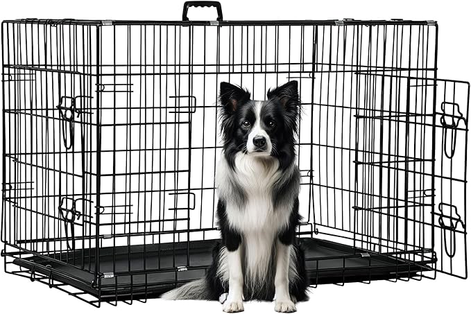 FDW Dog Crate 42-Inch Dog Cage Foldable Metal Kennel by FDW