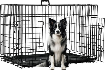 FDW Dog Crate 42-Inch Dog Cage Foldable Metal Kennel by FDW