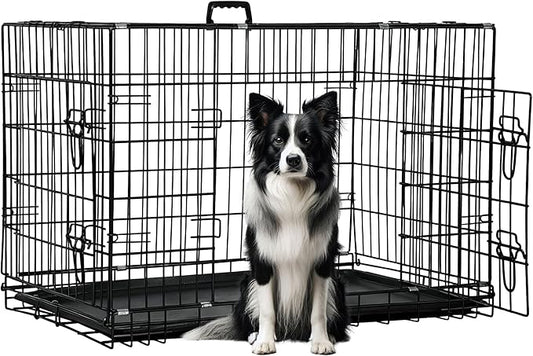 FDW Dog Crate 42-Inch Dog Cage Foldable Metal Kennel by FDW
