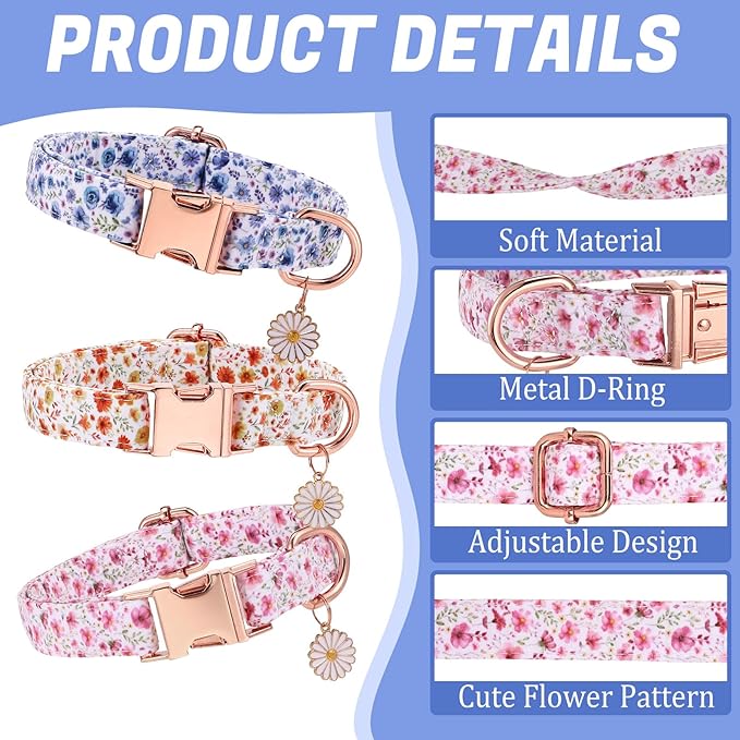 3 Pack Floral Dog Collars for Medium Dogs Flower Dog Collars - Image 3
