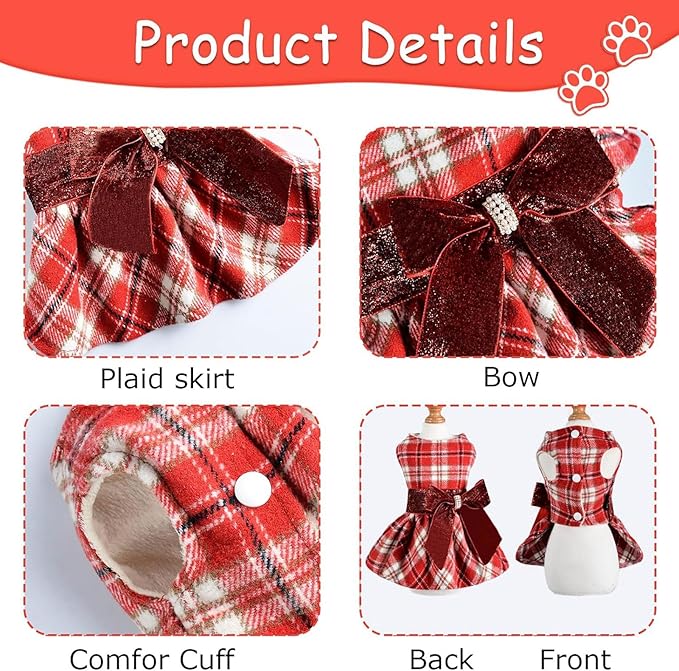 Dog Dress for Small Dogs, Winter Cute Warm Fleece Dog Sweater Dresses for Small - Image 5
