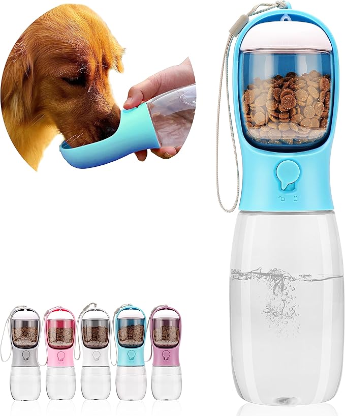Dog Water Bottle with Food Container, Portable Leak Proof Pet Water Dispenser by AVELORA