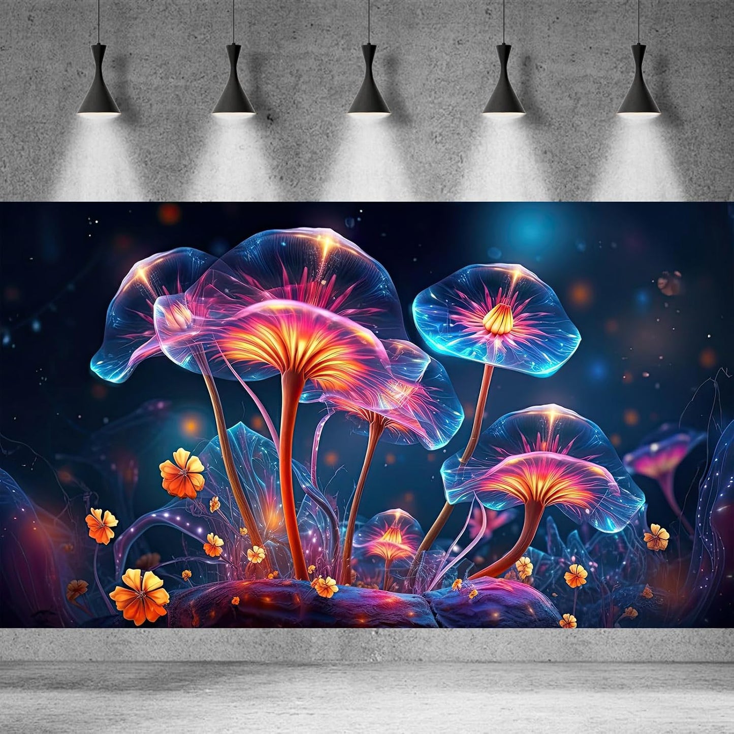 Flower Aquarium Background Modern Style Bluebell Blooming Flower Floral Design Terrarium Background Mysterious Elegant Glowing Fantasy Flower Fish Tank Backdrop Poster Decorations Vinyl 60x24in