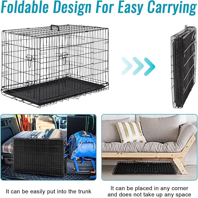 FDW 24-Inch Dog Crate for Small Dogs, Double Door Folding Metal Wire Pet Kennel - Image 4