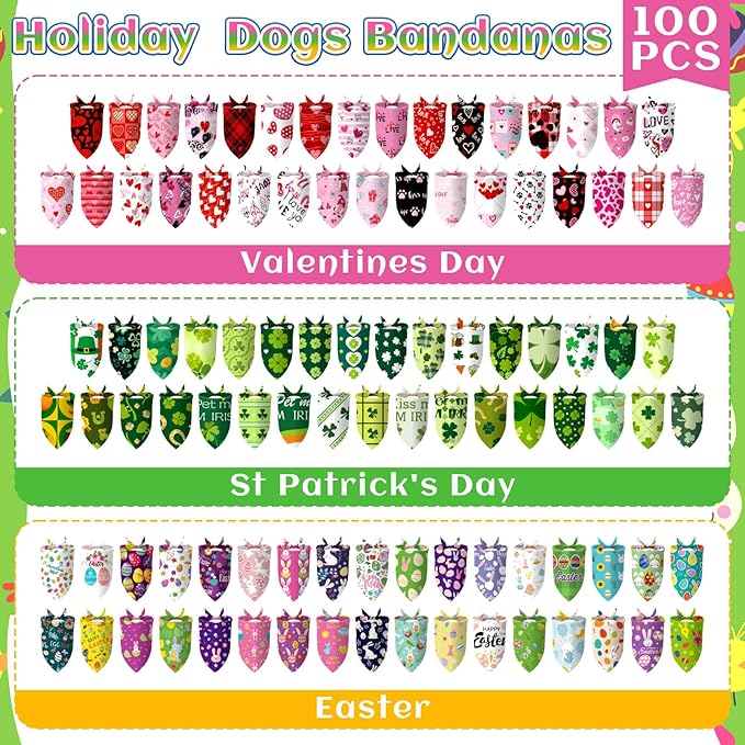 Huhumy 100 Pcs Easter Seasonal Dog Bandanas Easter Valentines Day St. Patrick's - Image 4