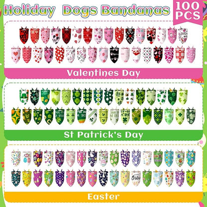 Huhumy 100 Pcs Easter Seasonal Dog Bandanas Easter Valentines Day St. Patrick's - Image 4