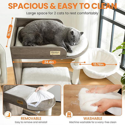 Modern Wood Cat Tree Tower for Indoor Large Cats, Cat Scratching Posts - Image 3
