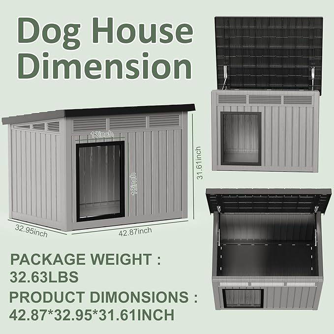 DRATO Large Dog House, Weatherproof Resin Large Dog House Outdoor - Image 4