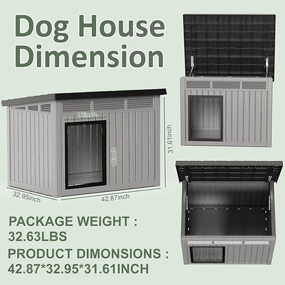 DRATO Large Dog House, Weatherproof Resin Large Dog House Outdoor - Image 4