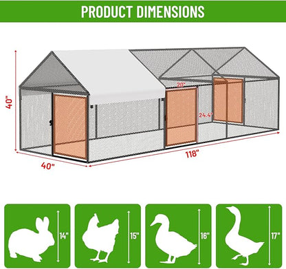 NUGRIART Metal Chicken Coop 118"×40"×40" Chicken Run - Image 2