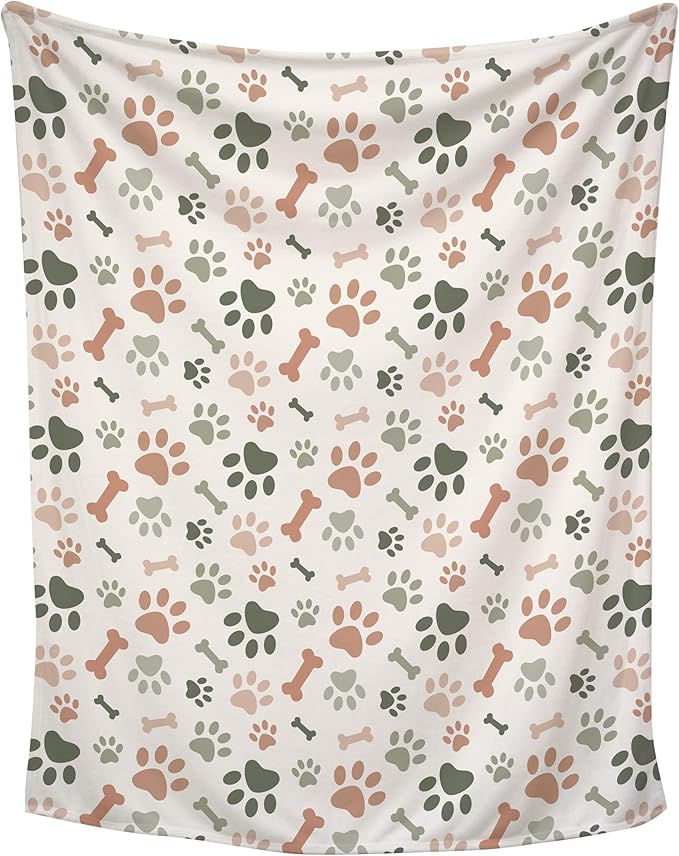 Cream Paw Print Plush Pet Lightweight Blanket by KarismaDecor