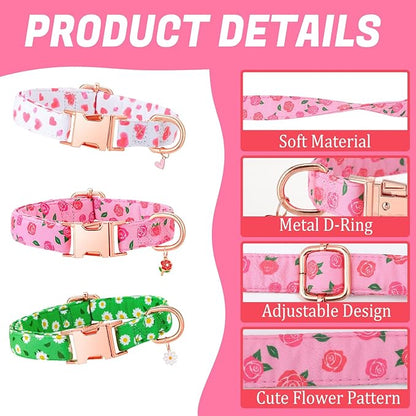 3 Pack Floral Dog Collars for Large Dogs Pink Dog Collar - Image 2