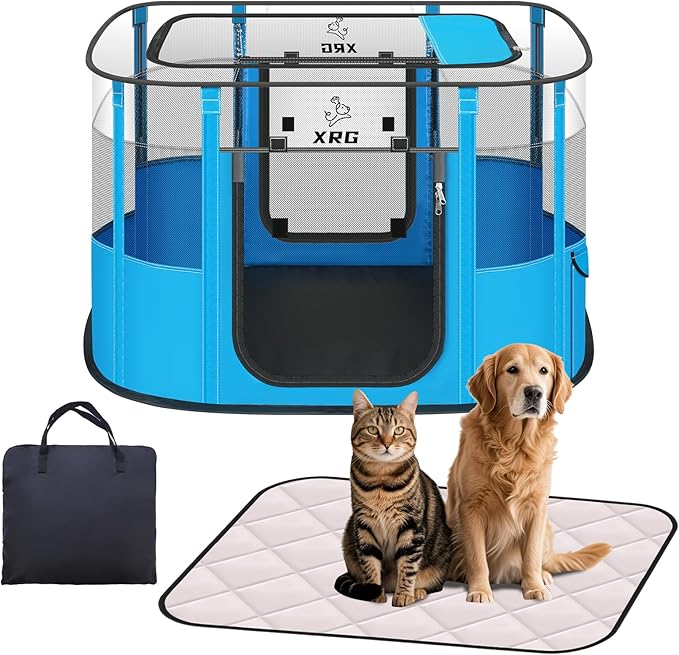 Portable Pet Playpen with Waterproof pad, Collapsible Crates Kennel Playpen by XRG