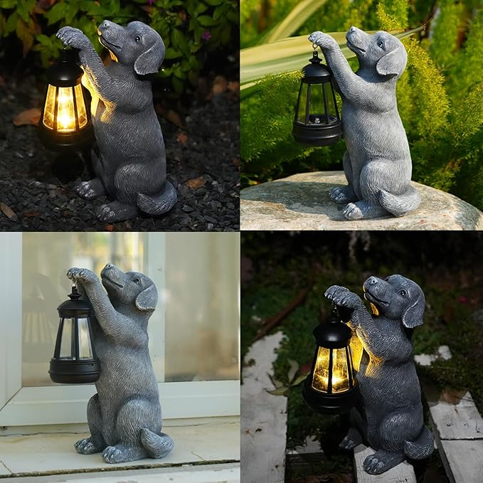 Solar Dog Outdoor Statue with Lantern – Garden Dog Figurines - Image 3
