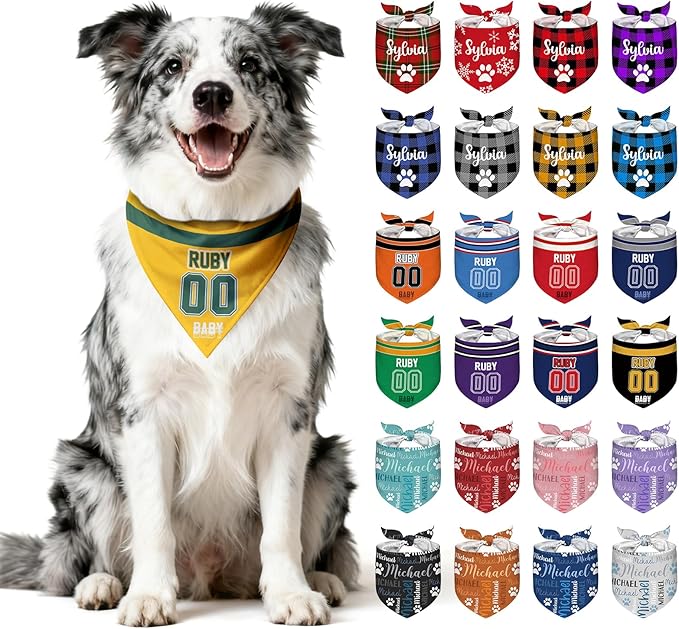 Personalized Dog Bandana Custom Dog Pet Scarf Customized Football Name Number by Nevaou
