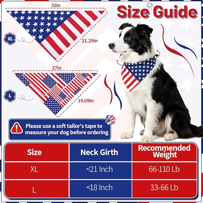 4th of July Dog Bandanas Dual-Layer 2 Pack, Patriotic American Flag Pet - Image 2