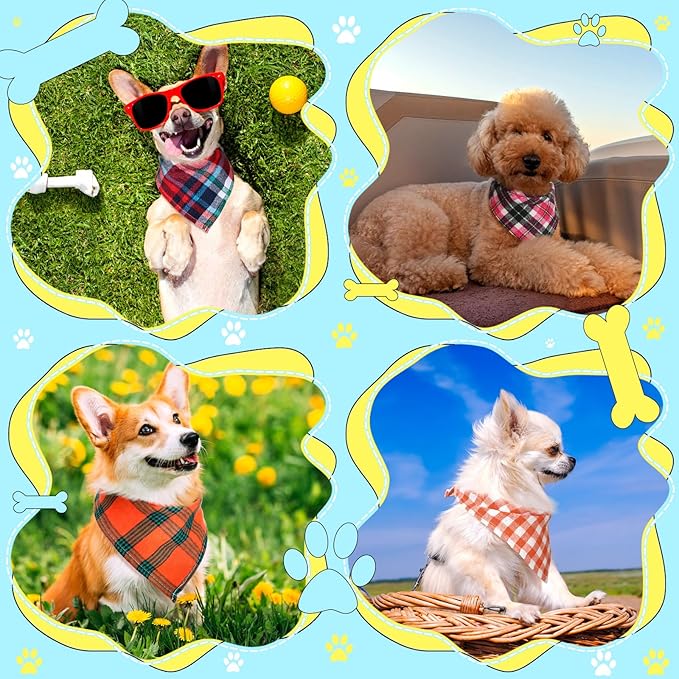 Honoson 6 Pieces Triangle Dog Bandana Dog Scarf Plaid Printing Adjustable Bibs - Image 6