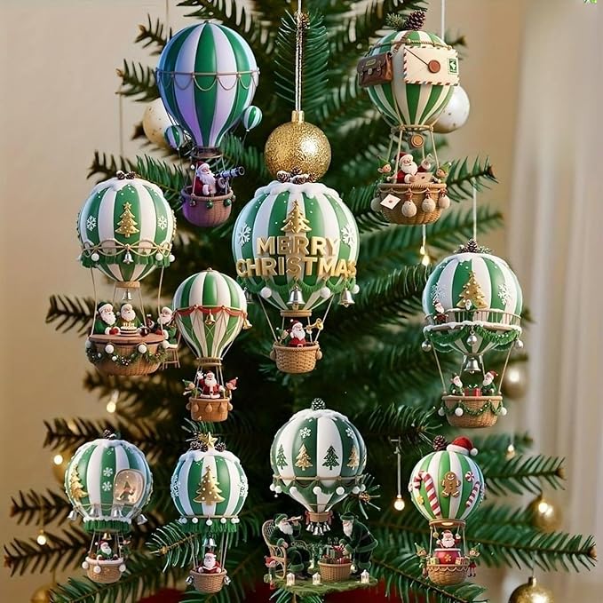10 Pcs Christmas Hot Air Balloon Hanging Ornaments Green 2D Wooden Christmas by BHOOKA
