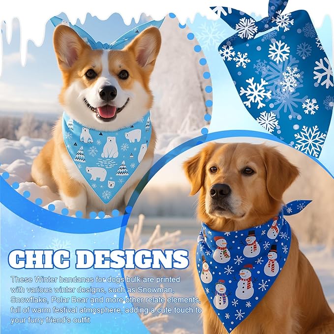 Preboun 50 Pcs Winter Dog Bandanas Bulk Snowflakes Snowmen Polar Bear Penguin - Image 2