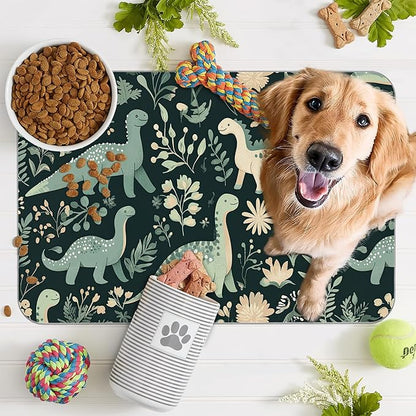Cute Dinosaur Dog Cat Food Mat, Forest Absorbent Pet Feeding Mat - Image 7