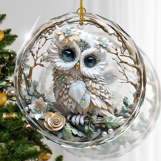 Owl Christmas Ornaments, Stained Glass Ornaments and Christmas Tree Decorations by Kooirsp