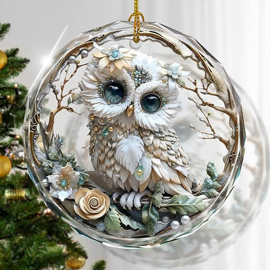 Owl Christmas Ornaments, Stained Glass Ornaments and Christmas Tree Decorations by Kooirsp