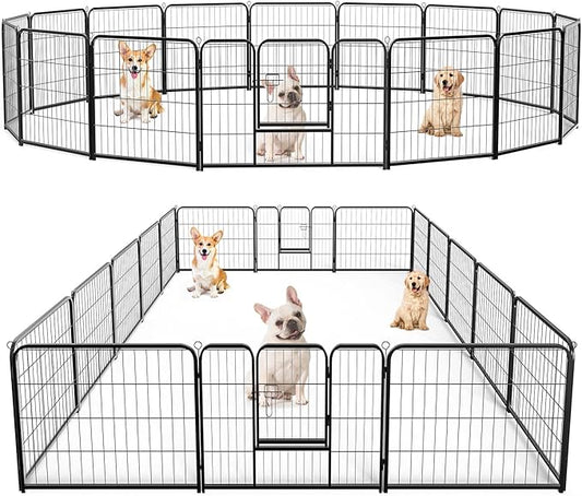 DUMOS Dog Playpen Indoor, Metal 24 Inch 16 Panels Foldable Pet Fence by DumosLifestyle