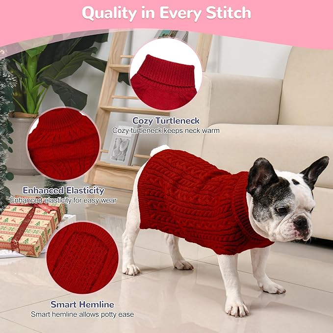 2 Pack Dog Sweaters for Medium Dogs Winter Turtleneck Pullover Cable Knit - Image 3