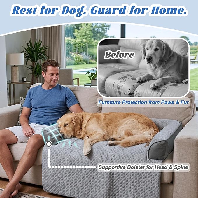GGIB Cooling Dog Bed Mat with Bolster Pillow Washable Dog Couch Cover - Image 4