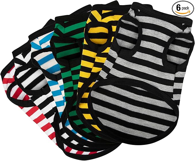 Paiaite 6-Piece Striped Shirt Set: Sleeveless Cotton Puppy Dog Shirts, by Paiaite