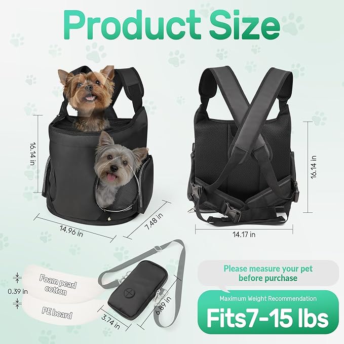 YUDODO Dog Front Backpack Carrier 7-15 lbs, Soft Breathable Pet Front Facing - Image 2